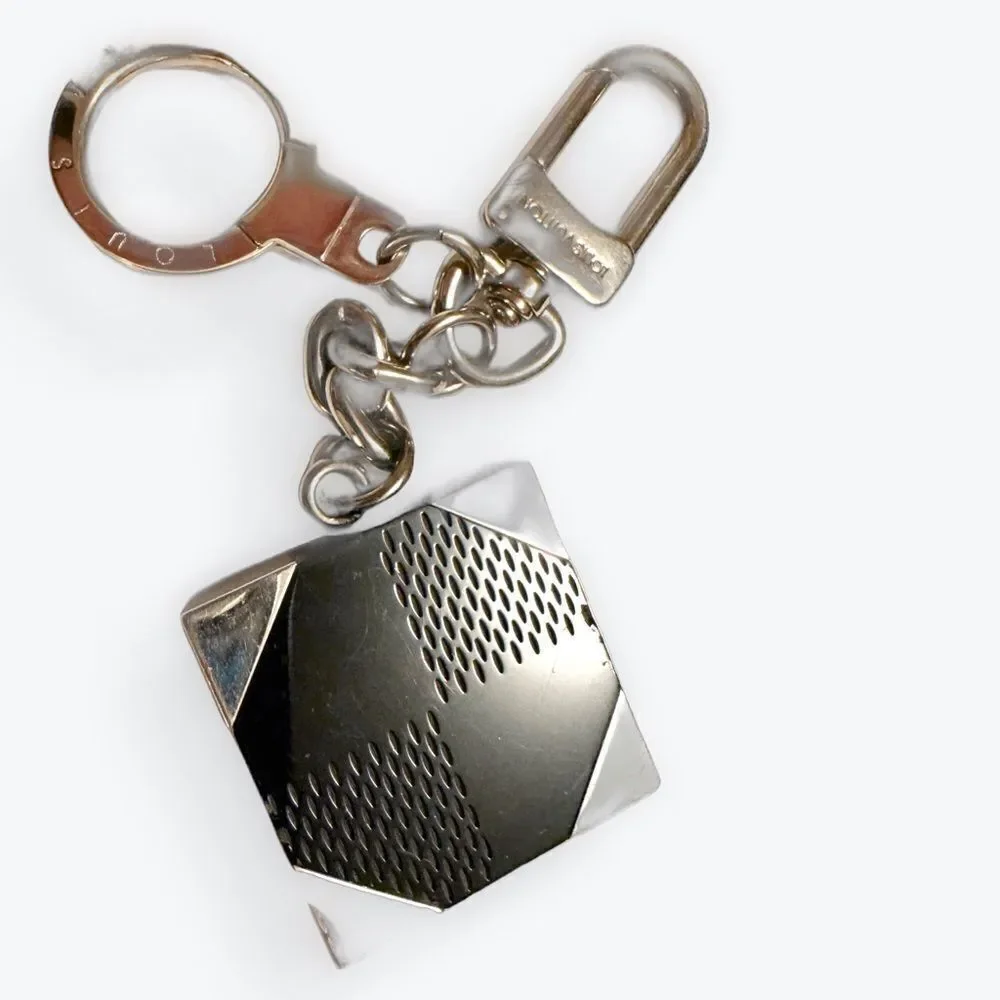 Auth Louis Vuitton Black Resin Silver Bag Charm Keyring Damier Print LV Brand